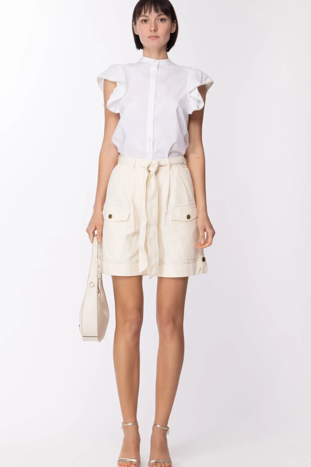 Donna Twin-set Camicia con Volant e Perline