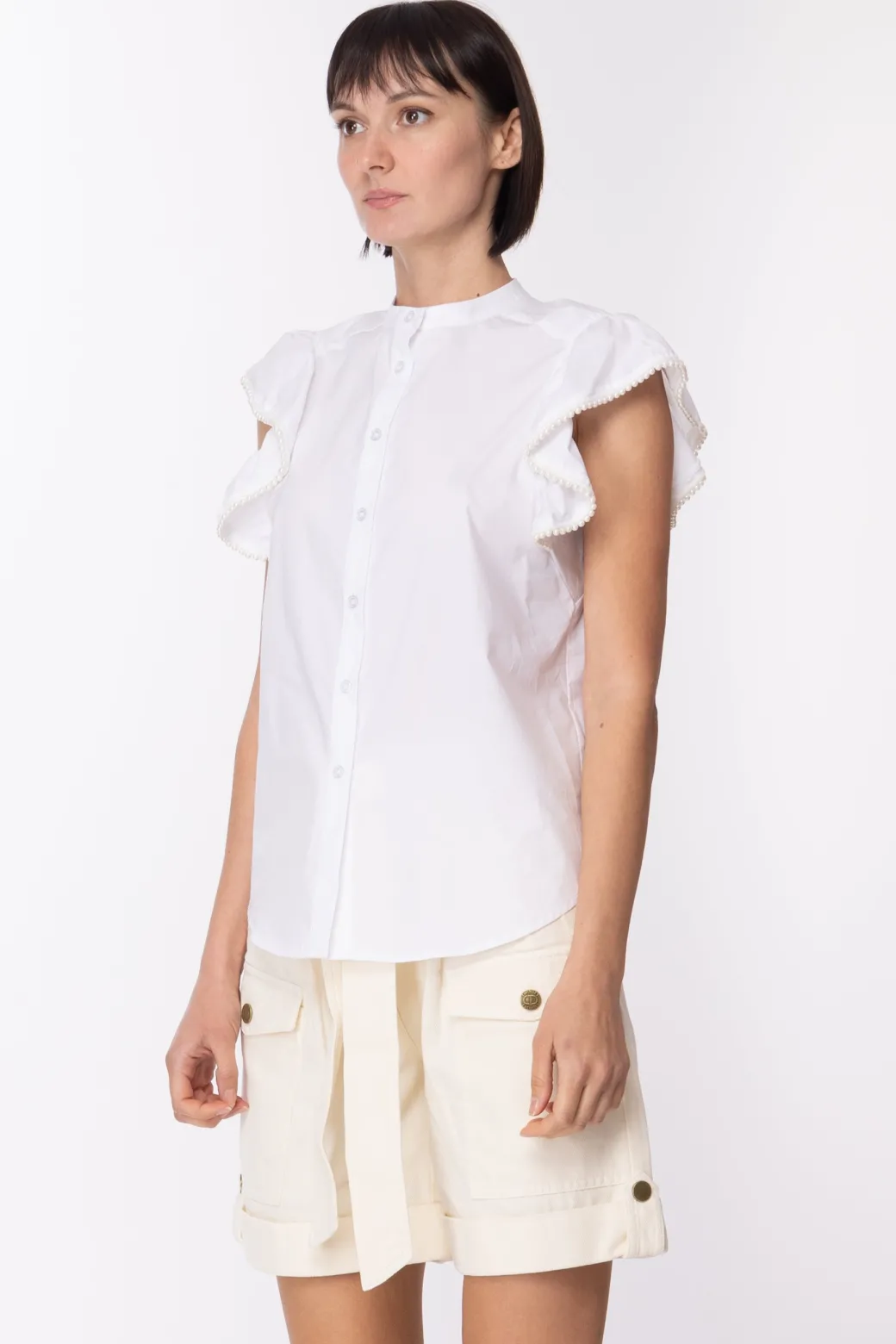 Donna Twin-set Camicia con Volant e Perline
