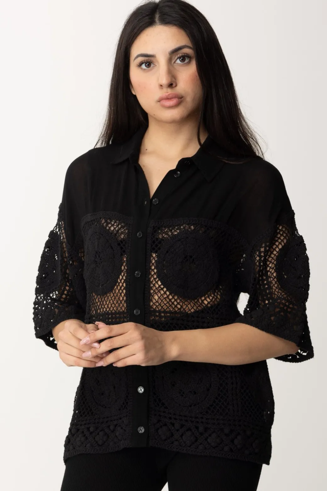 Donna Twin-set Camicia Crochet Floreale