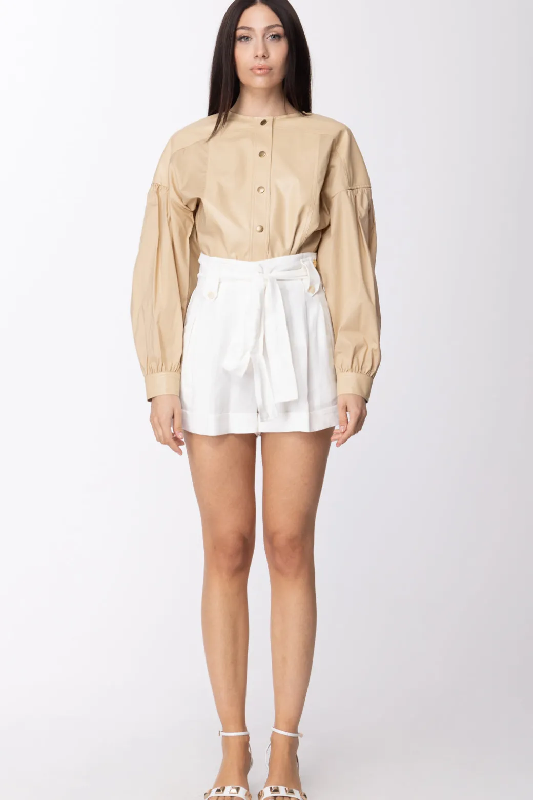 Donna Twin-set Camicia Effetto Pelle con Maniche Ampie