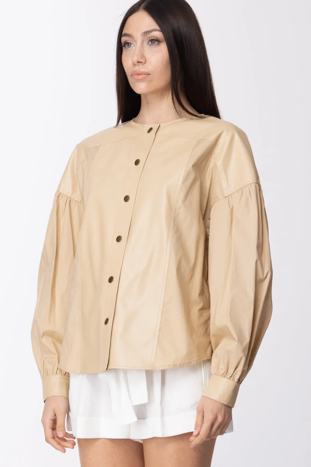 Donna Twin-set Camicia Effetto Pelle con Maniche Ampie