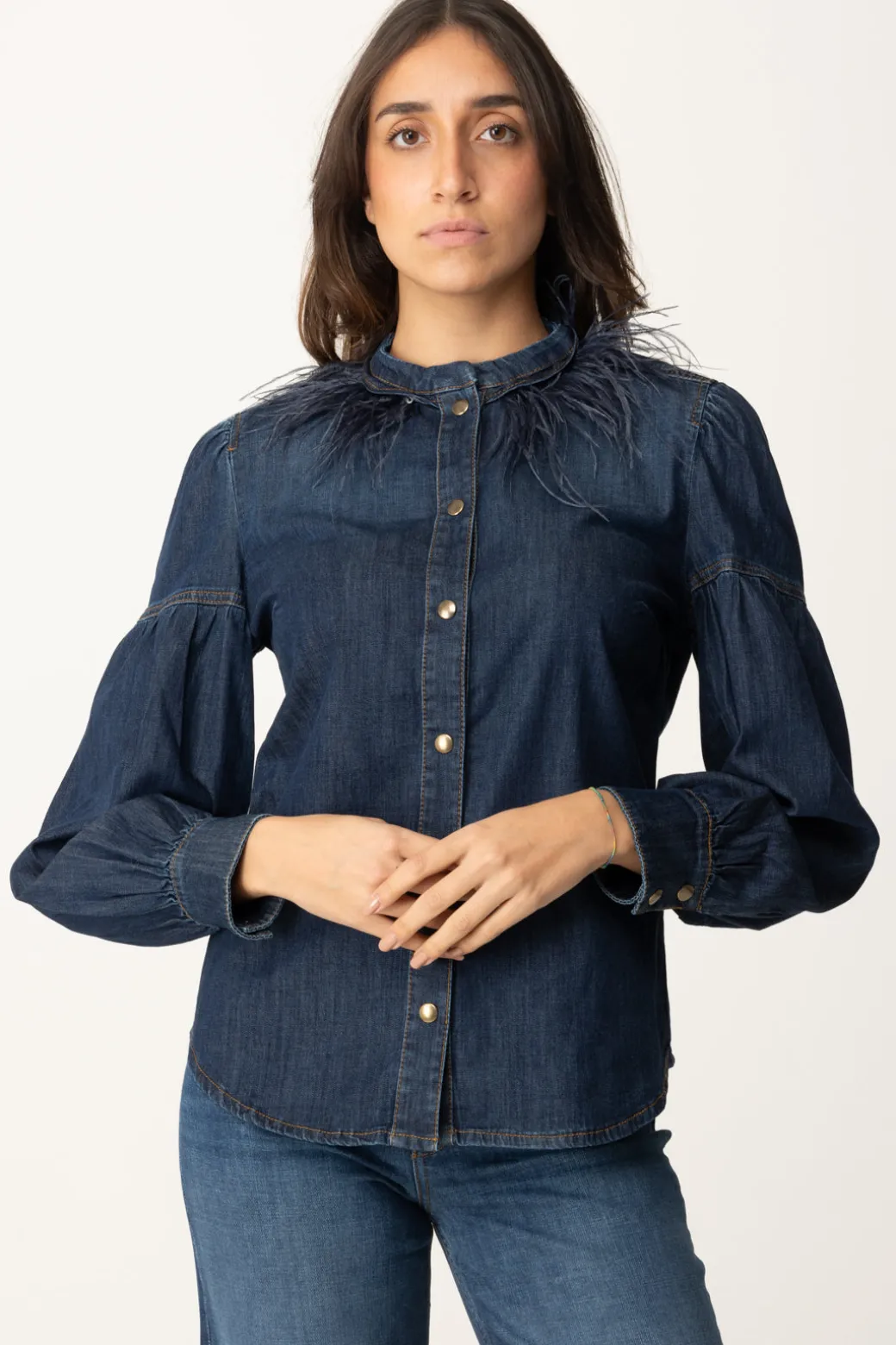 Donna Twin-set Camicia In Jeans con Piumette