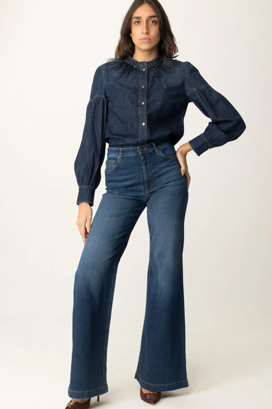 Donna Twin-set Camicia In Jeans con Piumette