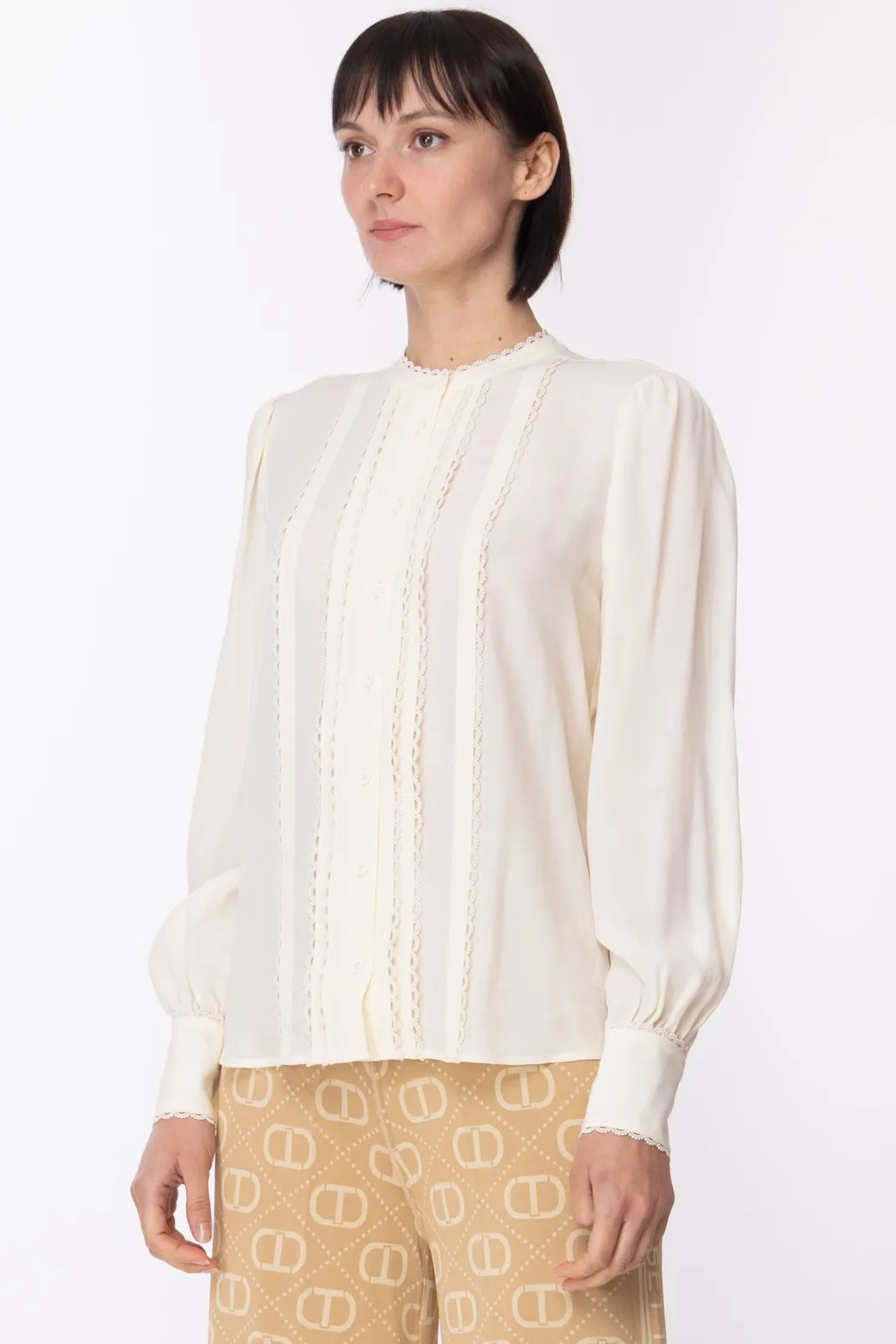 Donna Twin-set Camicia In Misto Seta con Passamaneria