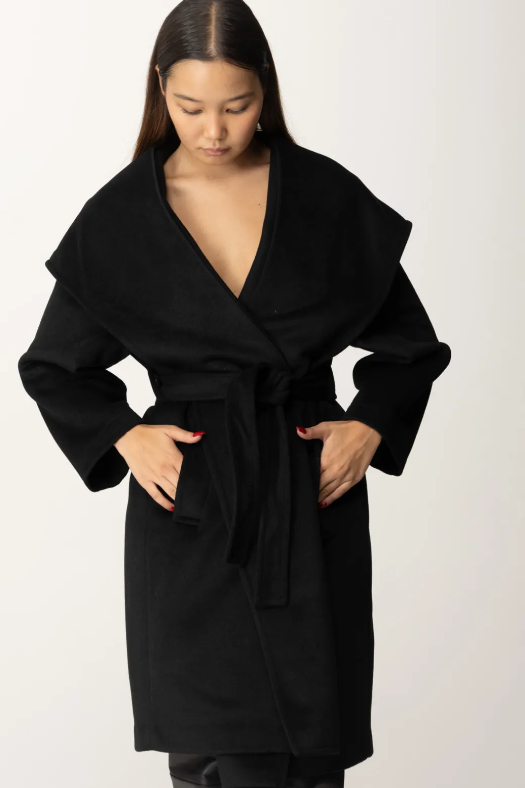 Donna Twin-set Cappotto con Cintura e Cappuccio