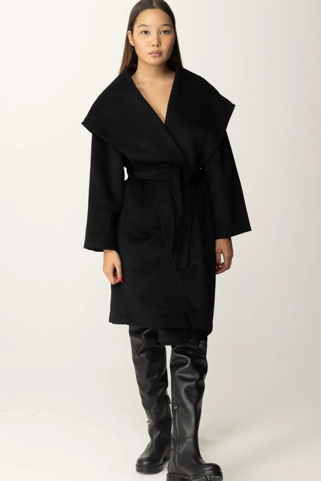 Donna Twin-set Cappotto con Cintura e Cappuccio