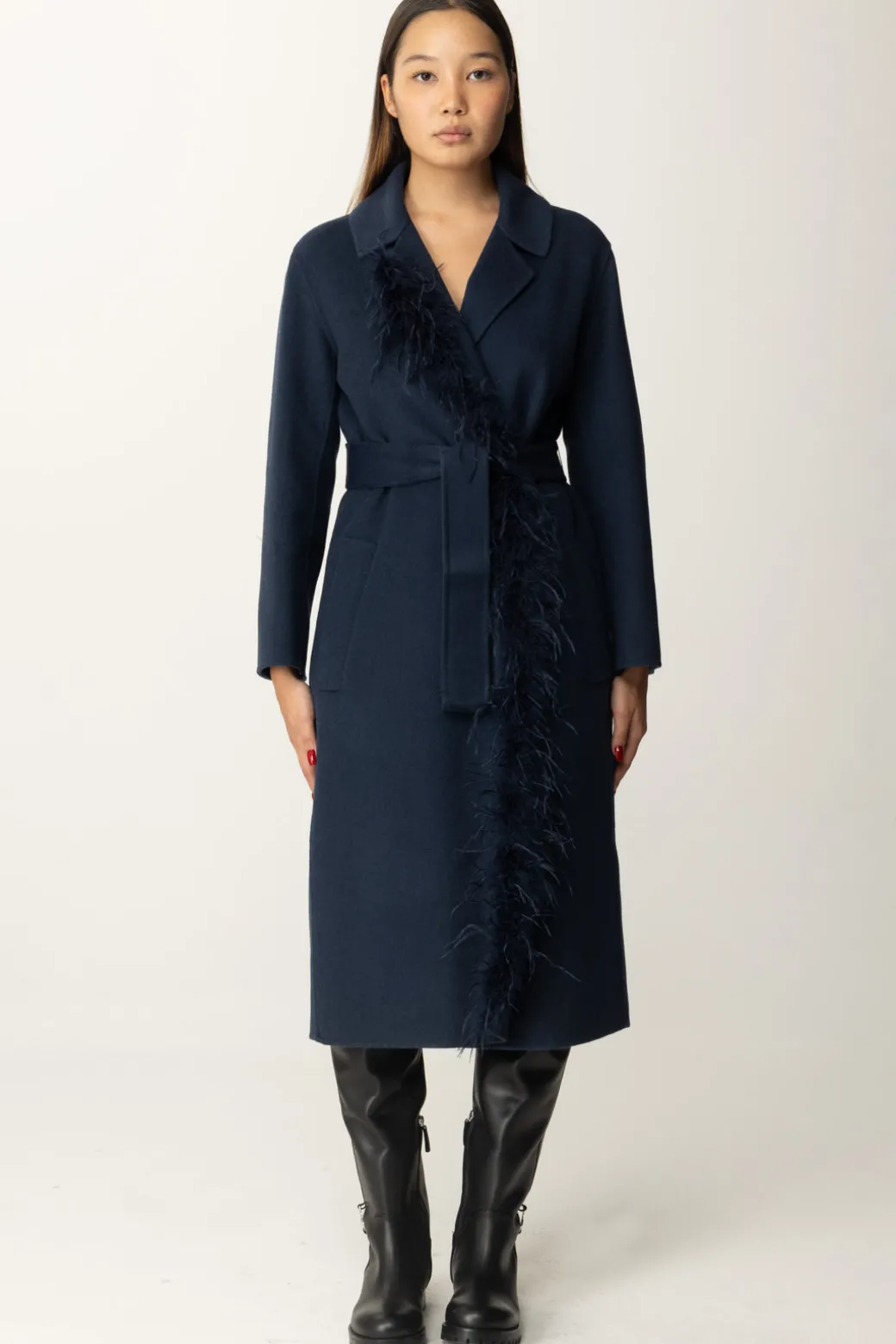 Donna Twin-set Cappotto con Piumette e Fusciacca