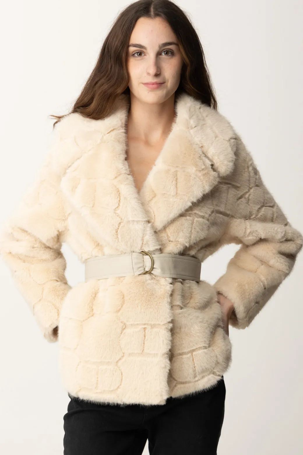 Donna Twin-set Cappotto In Faux Fur con Cintura