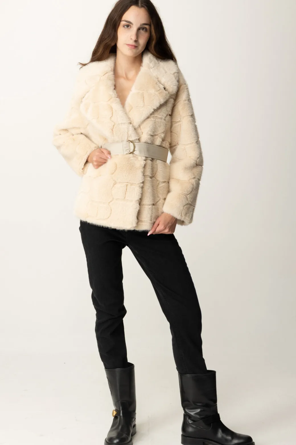 Donna Twin-set Cappotto In Faux Fur con Cintura