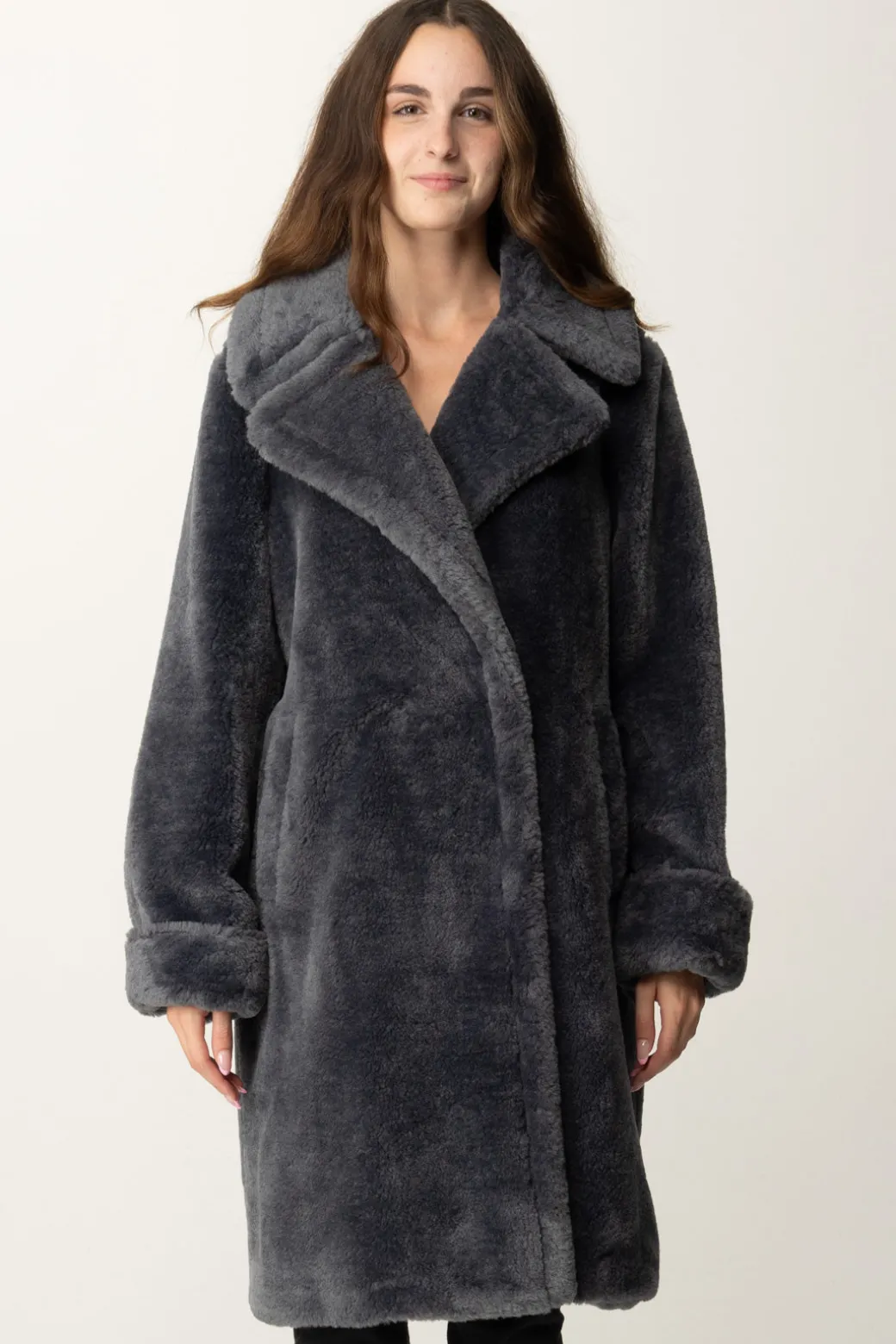 Donna Twin-set Cappotto In Pelliccia Oversize