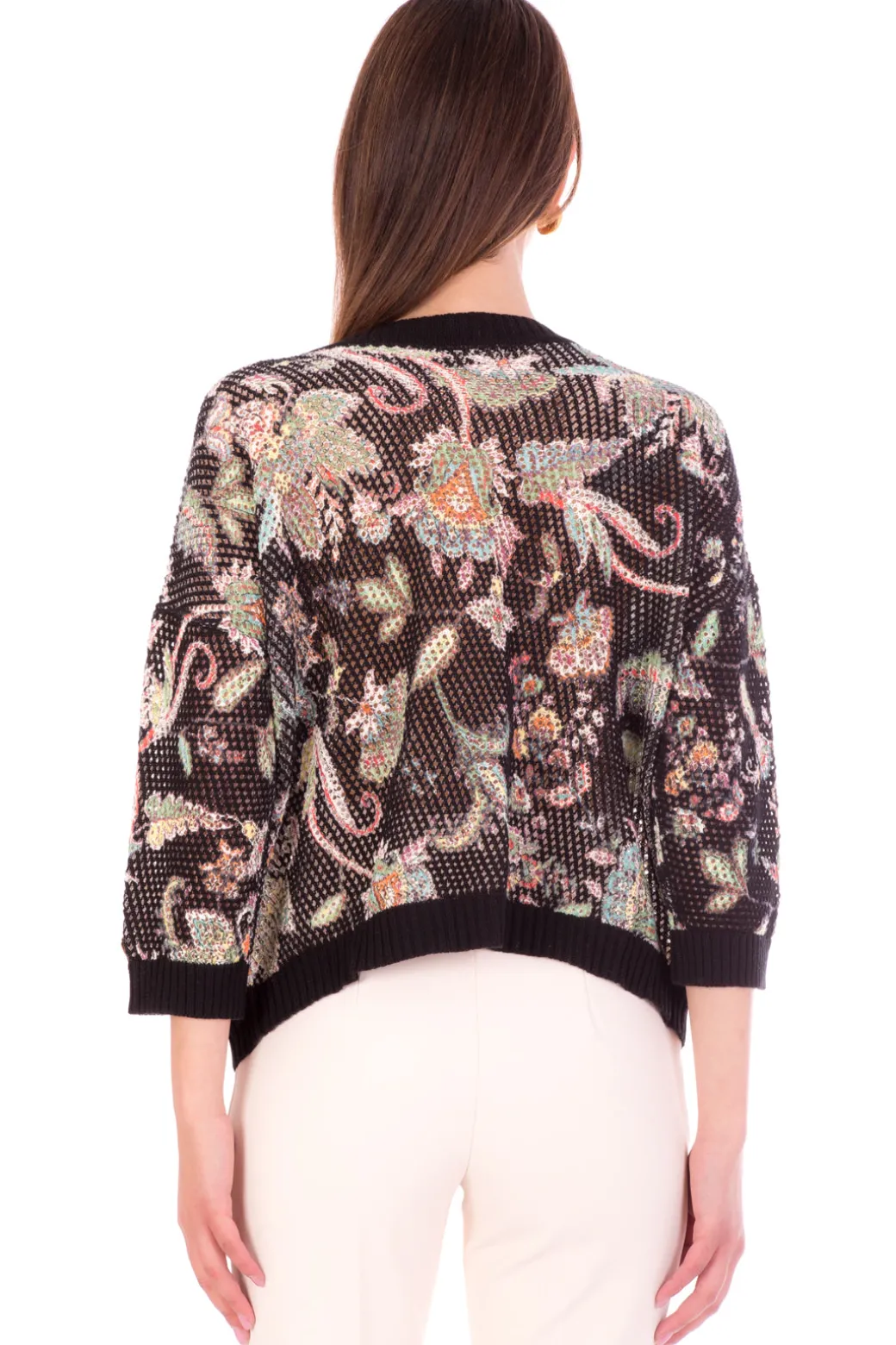 Donna Twin-set Cardigan In Punto Rete Stampa Floreale