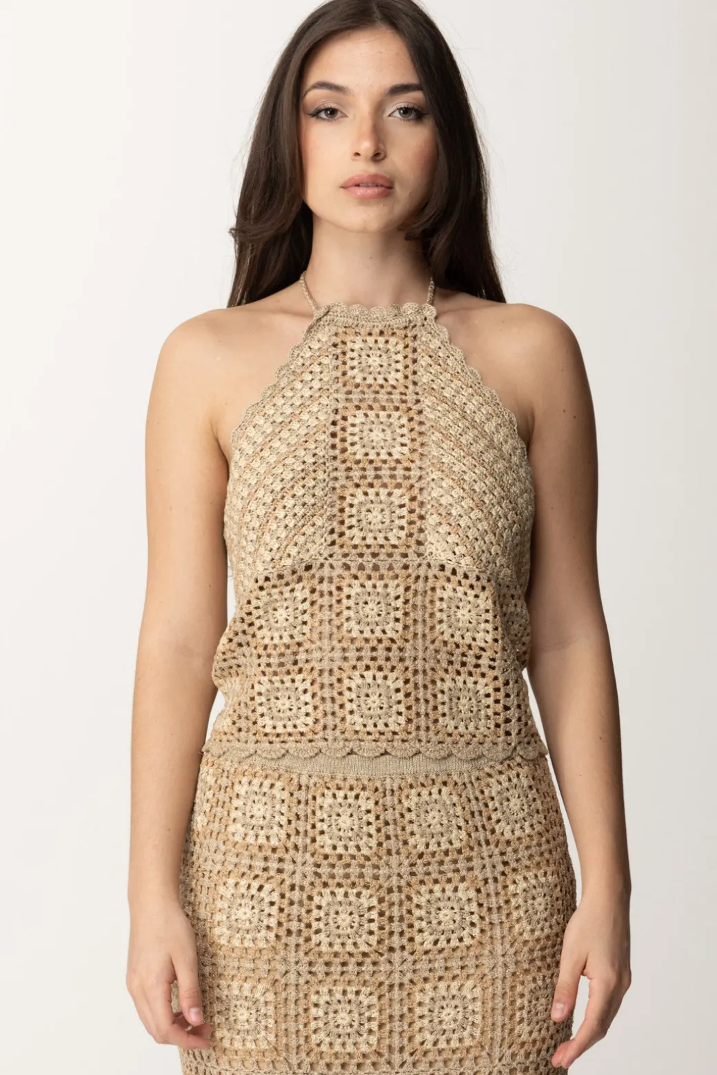 Donna Twin-set Completo Top e Gonna Crochet