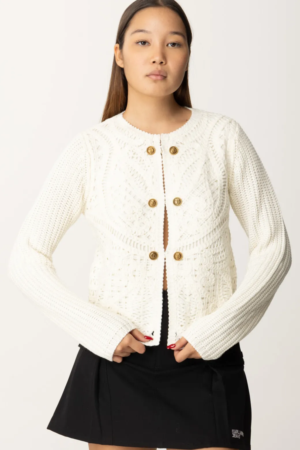 Donna Twin-set Giacca In Maglia Crochet