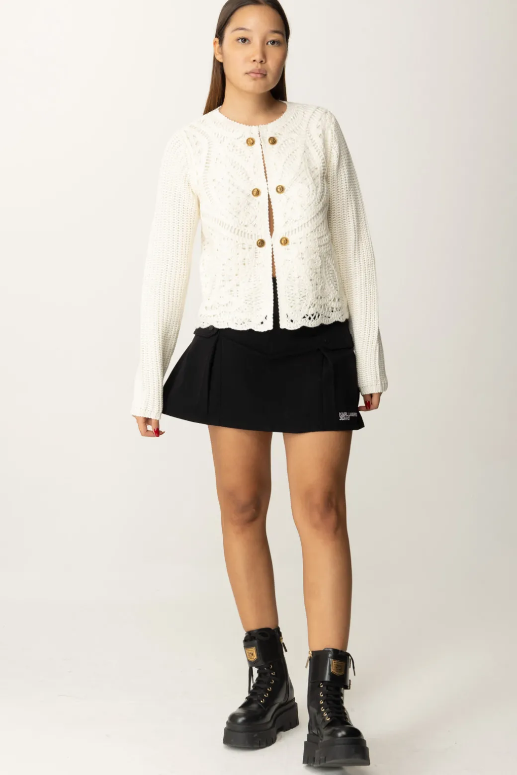 Donna Twin-set Giacca In Maglia Crochet