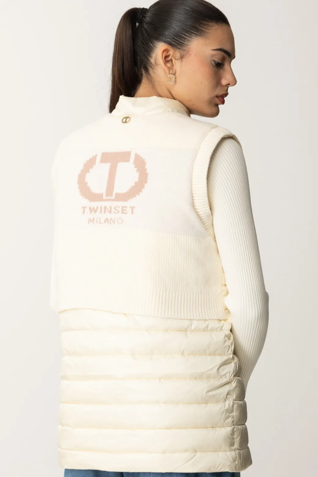 Donna Twin-set Gilet Imbottito con Inserto In Maglia