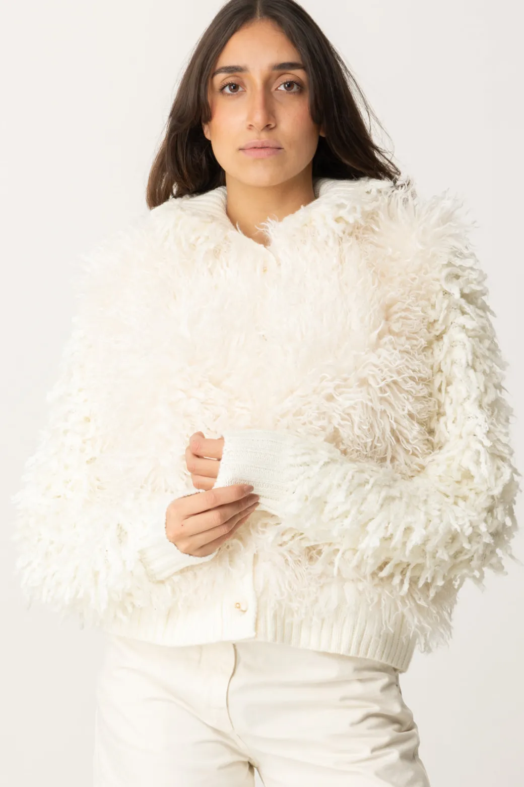 Donna Twin-set Giubbino Tricot con Fur