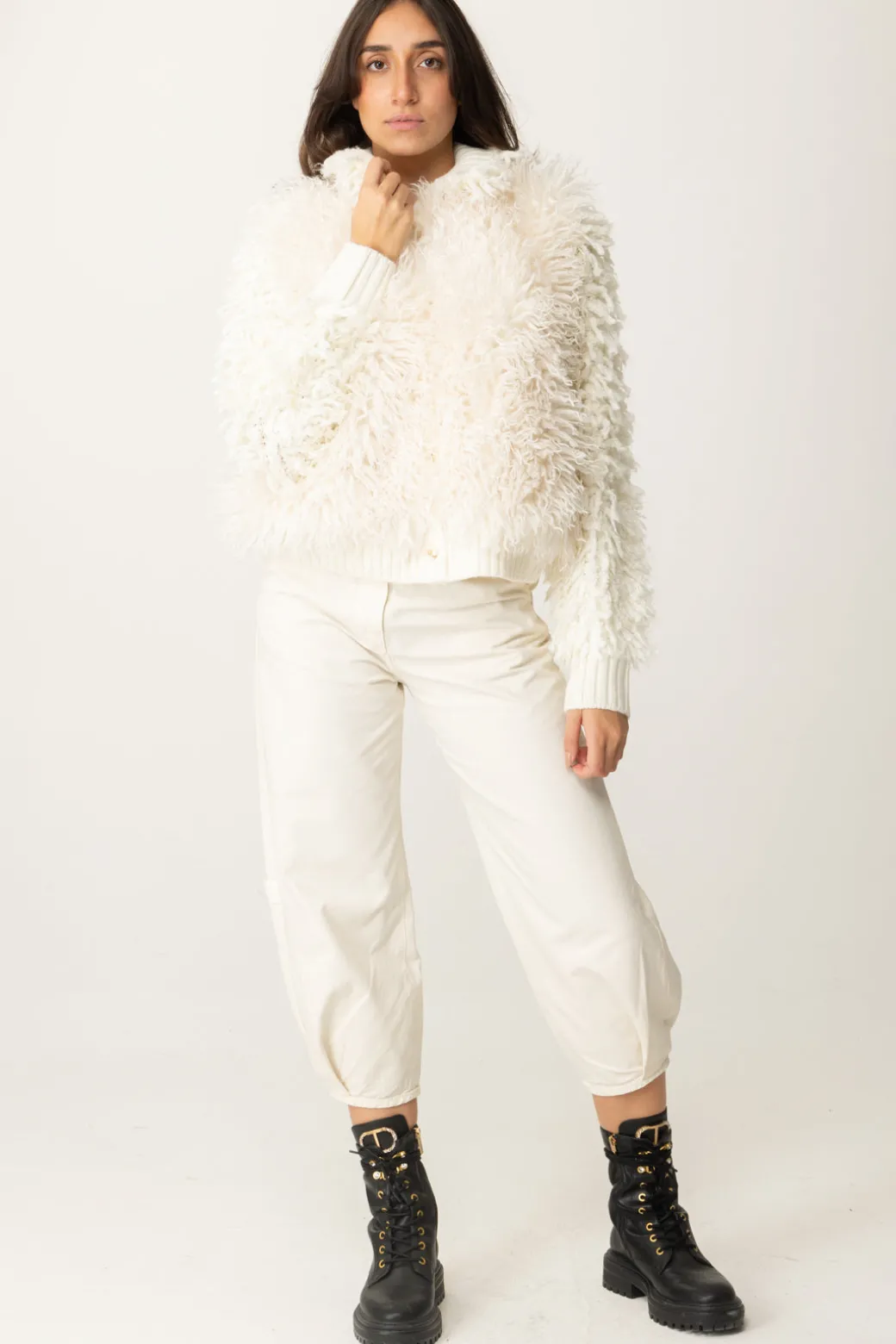 Donna Twin-set Giubbino Tricot con Fur