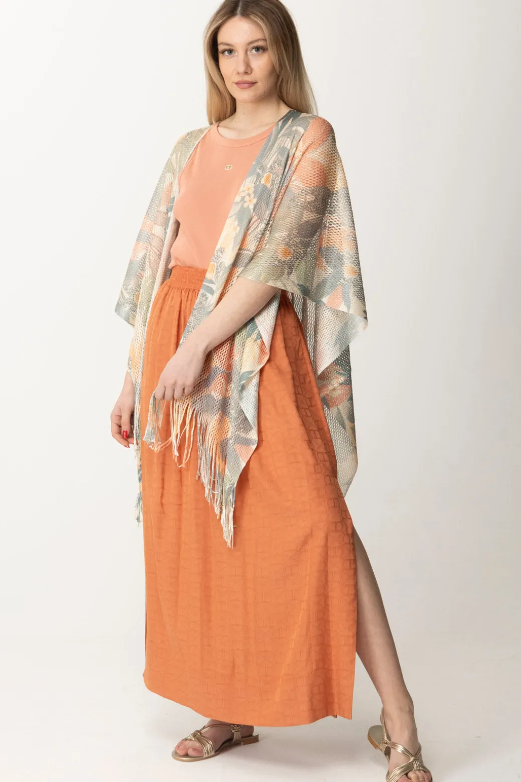 Donna Twin-set Gonna Lunga Jacquard con Oval T