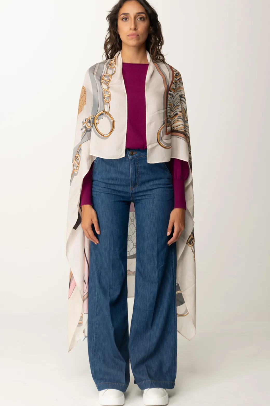 Donna Twin-set Kefiah In Modal con Mix Di Stampe