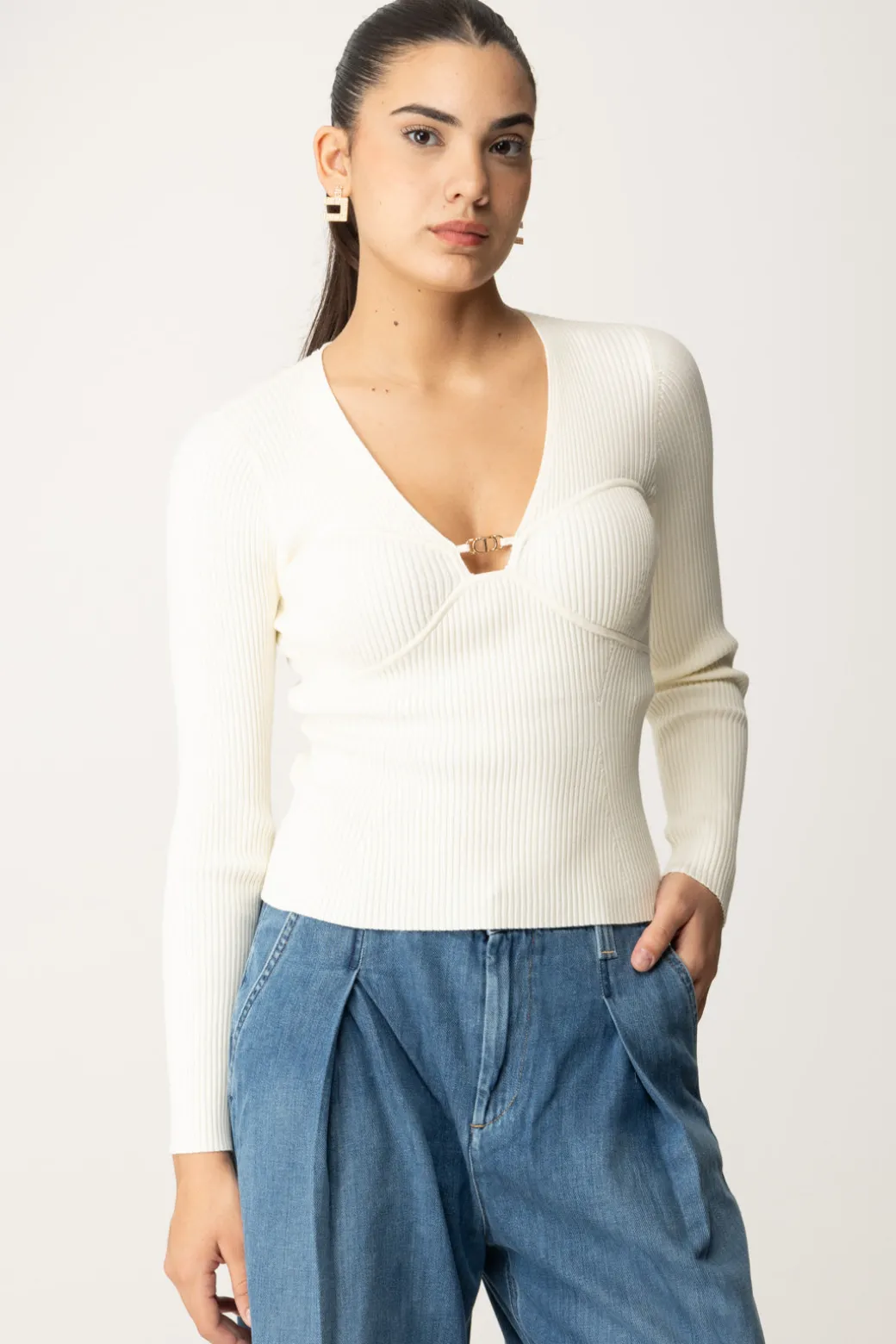 Donna Twin-set Maglia a Coste con Coppe Sagomate
