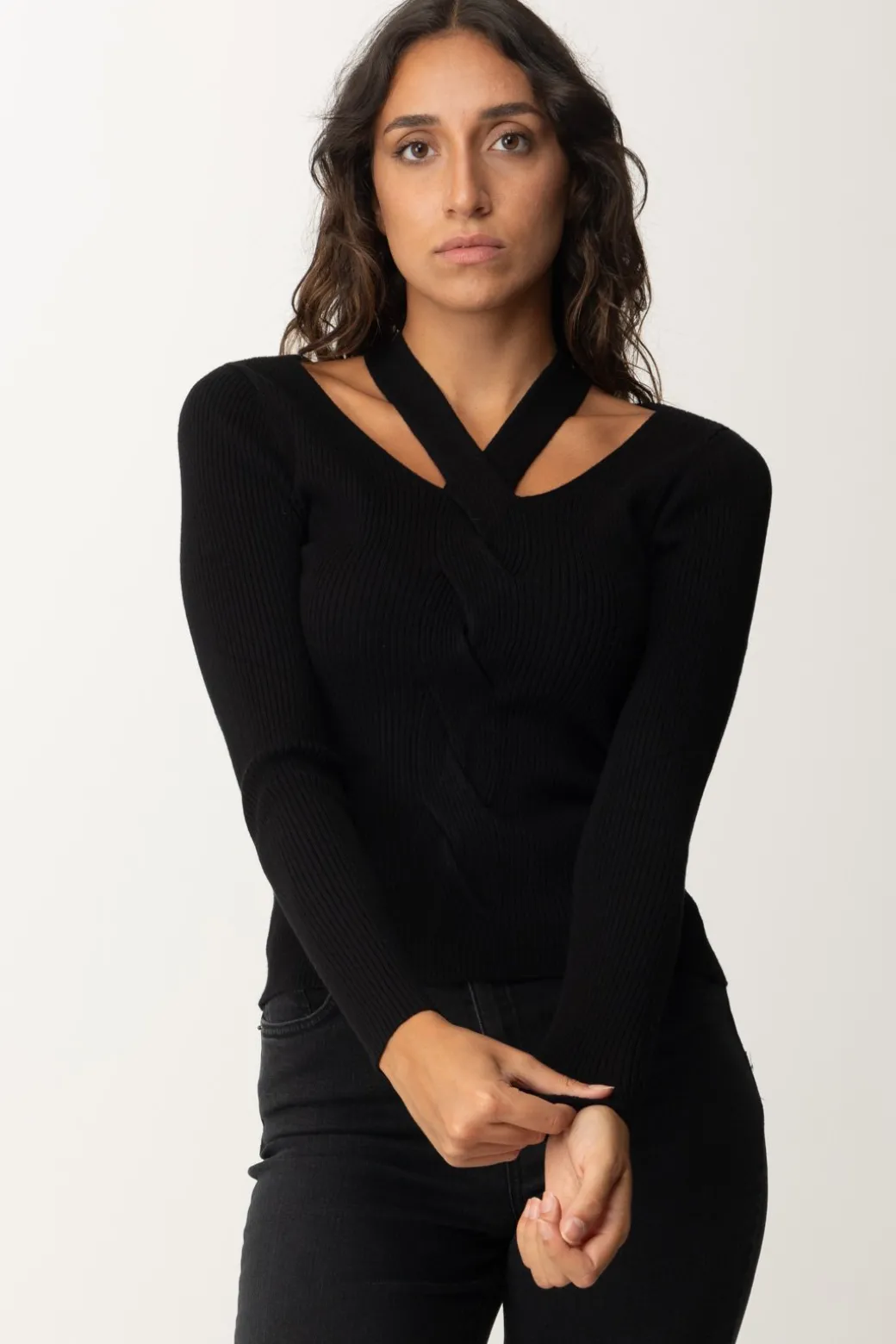 Donna Twin-set Maglia a Costine con Cut-out