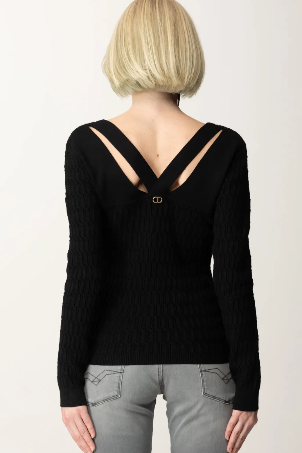 Donna Twin-set Maglia a Costine con Dettaglio Sul Retro