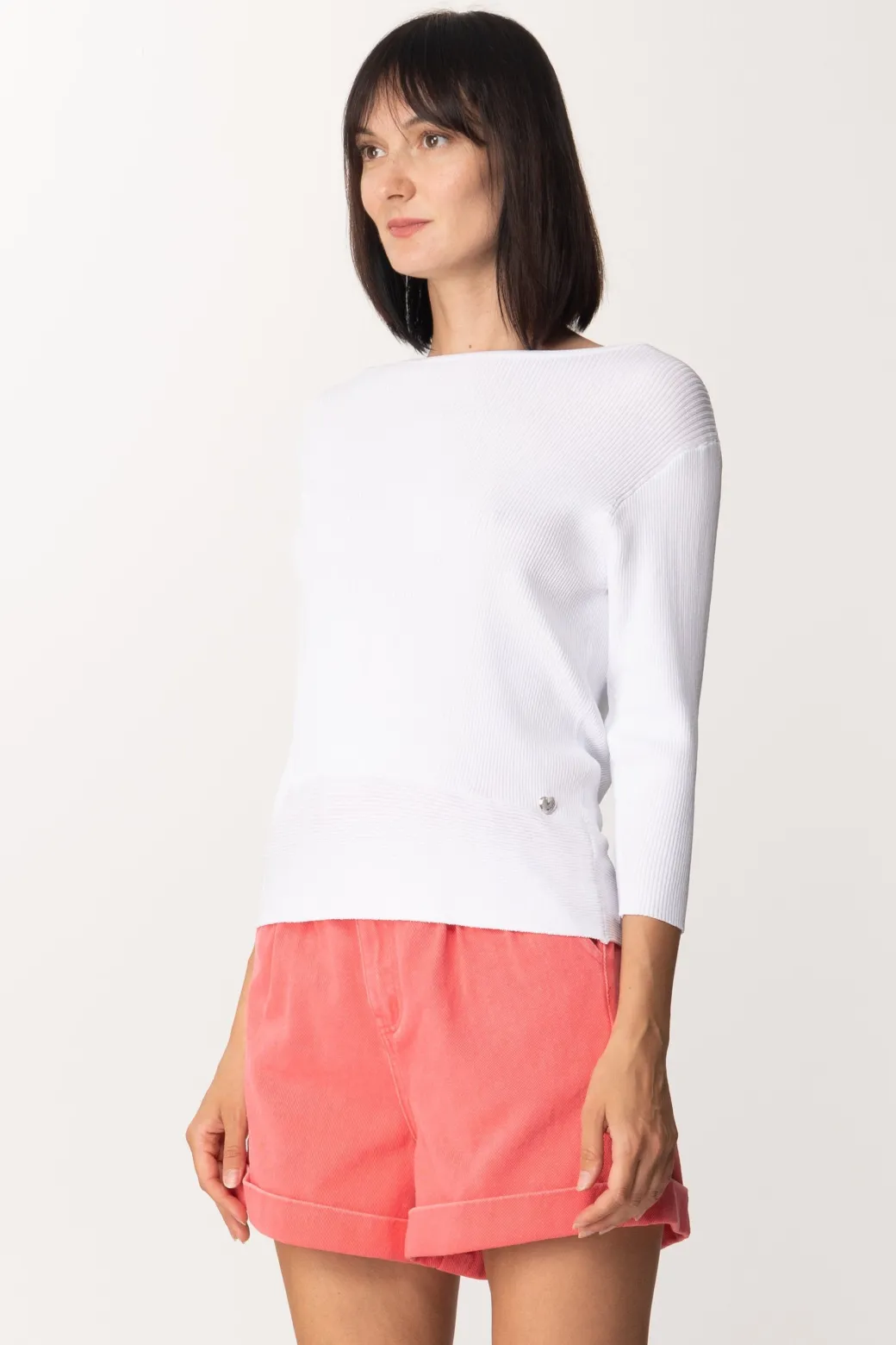 Donna Twin-set Maglia a Costine con Fiocco Sul Retro
