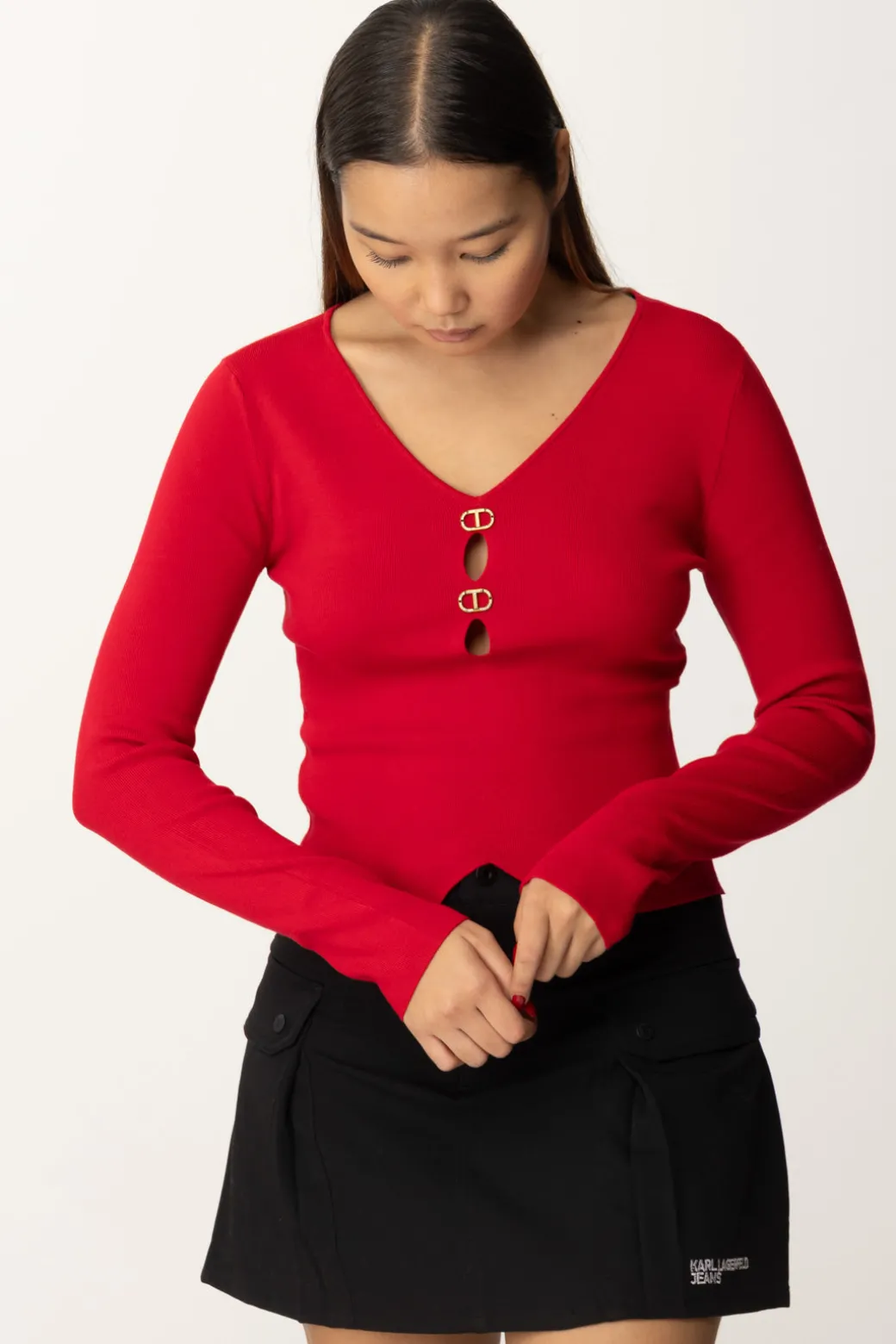Donna Twin-set Maglia con Dettagli Logati