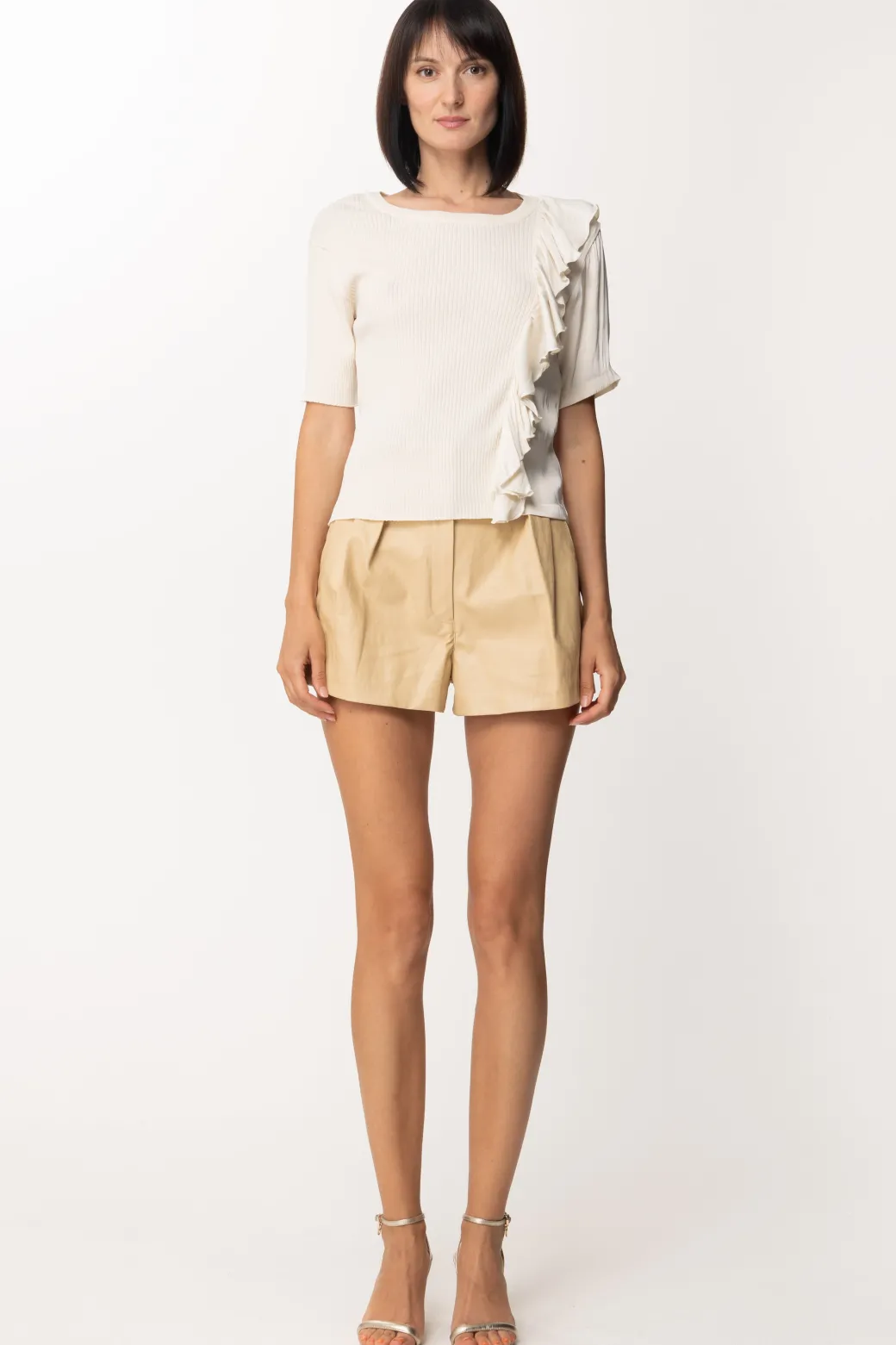 Donna Twin-set Maglia con Inserto e Volant In Raso