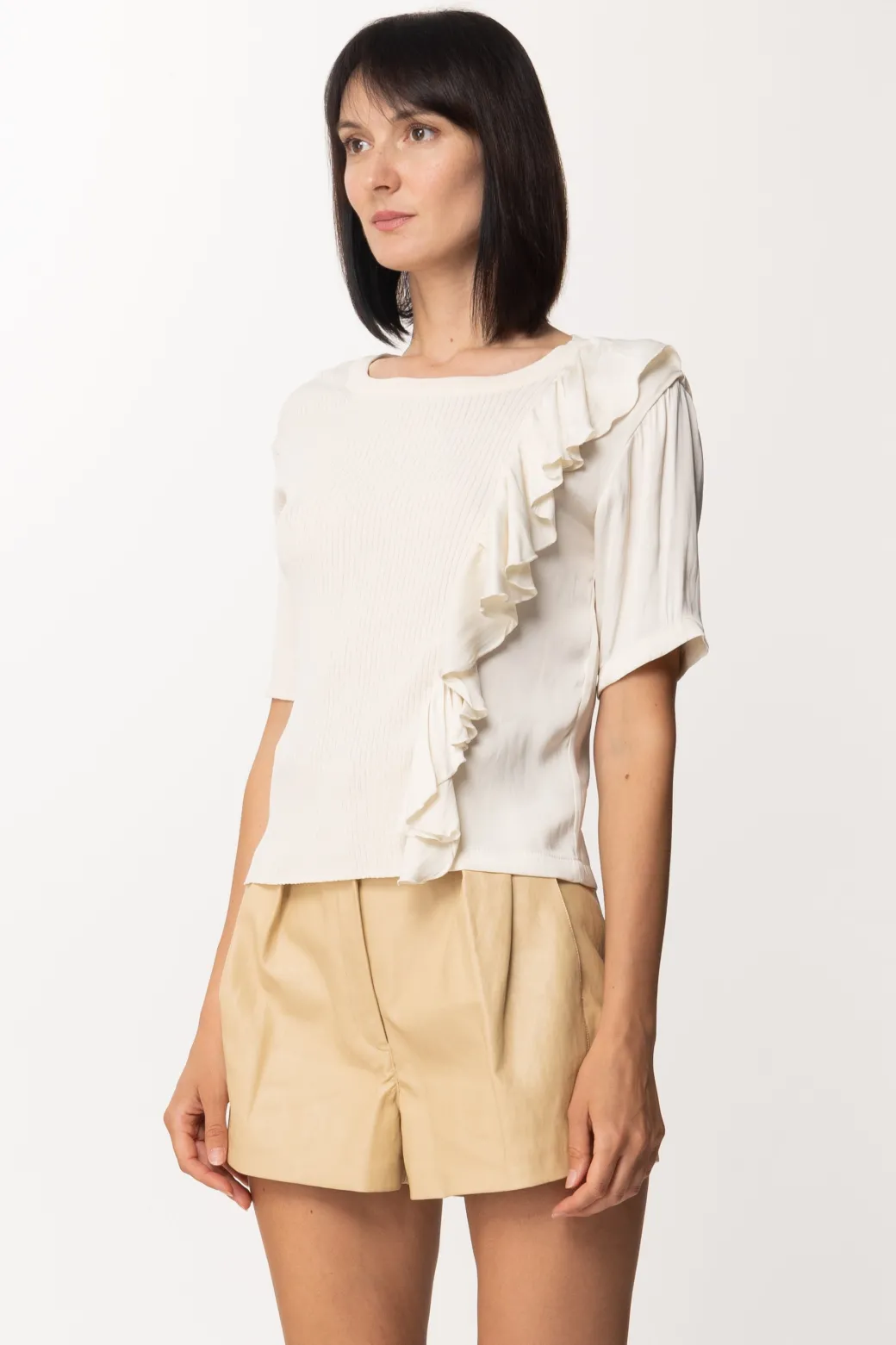 Donna Twin-set Maglia con Inserto e Volant In Raso