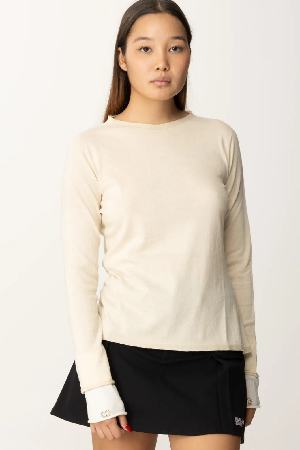 Donna Twin-set Maglia con Logo Sui Polsini