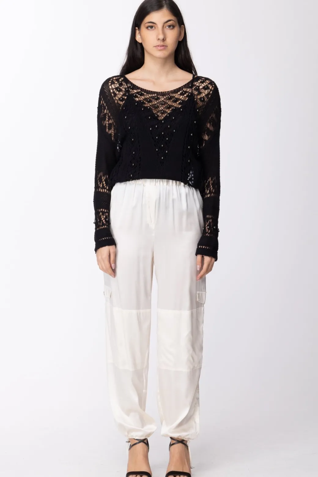 Donna Twin-set Maglia Traforata con Perline