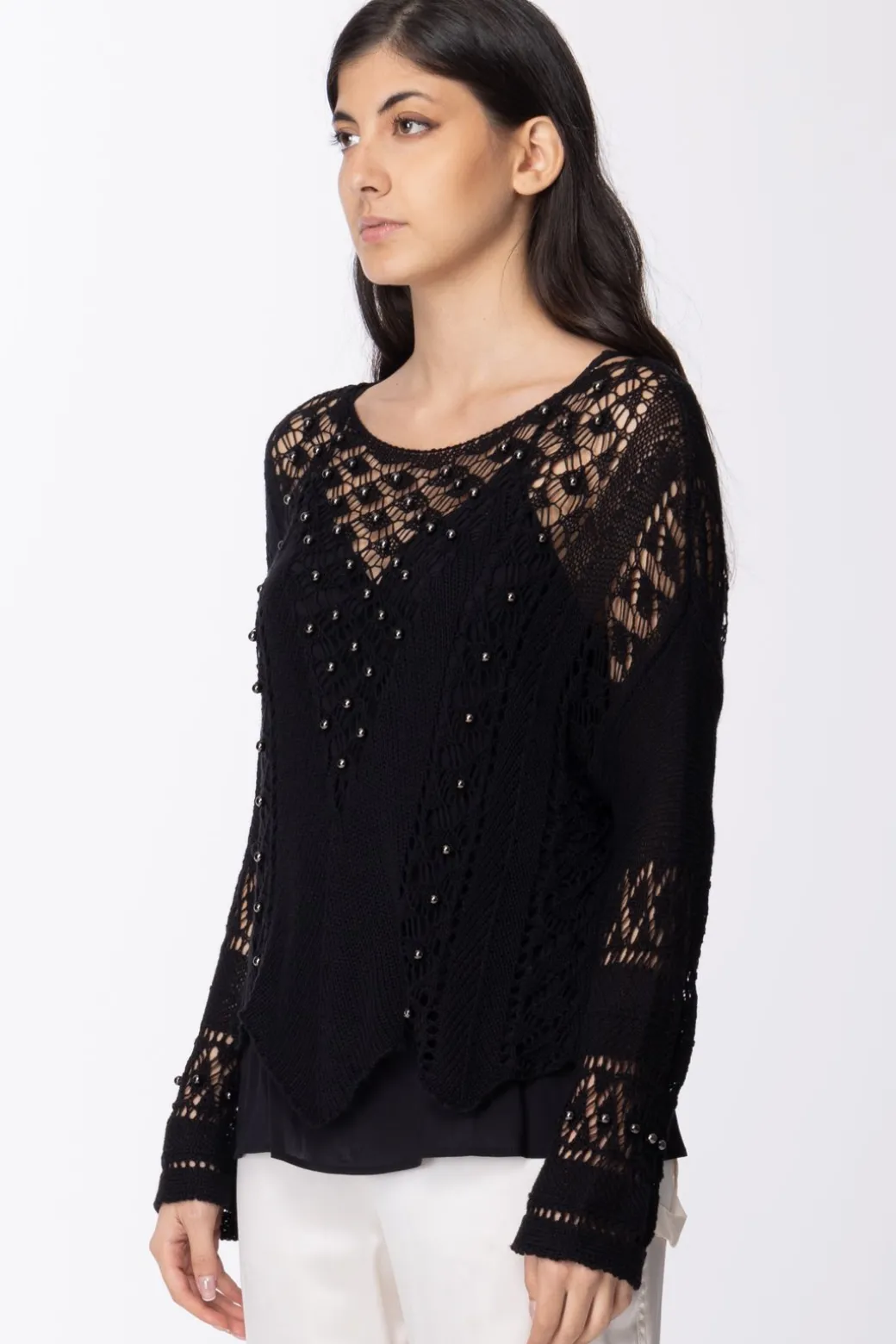 Donna Twin-set Maglia Traforata con Perline