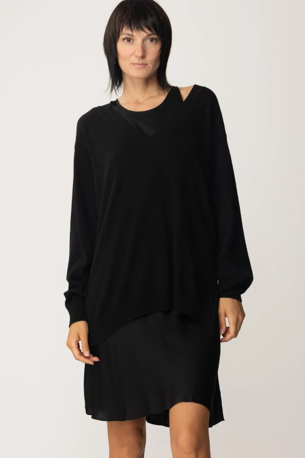 Donna Twin-set Maxi Maglia In Lana Mini Abito In Satin