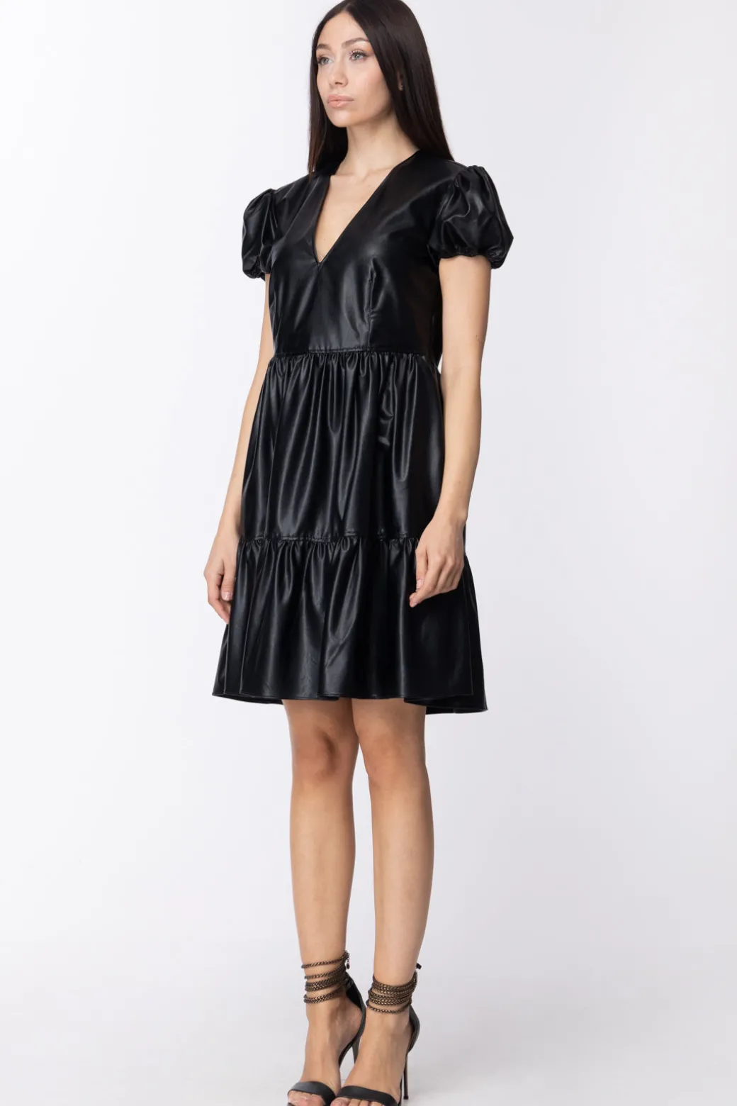 Donna Twin-set Mini Abito con Balze In Tessuto Spalmato