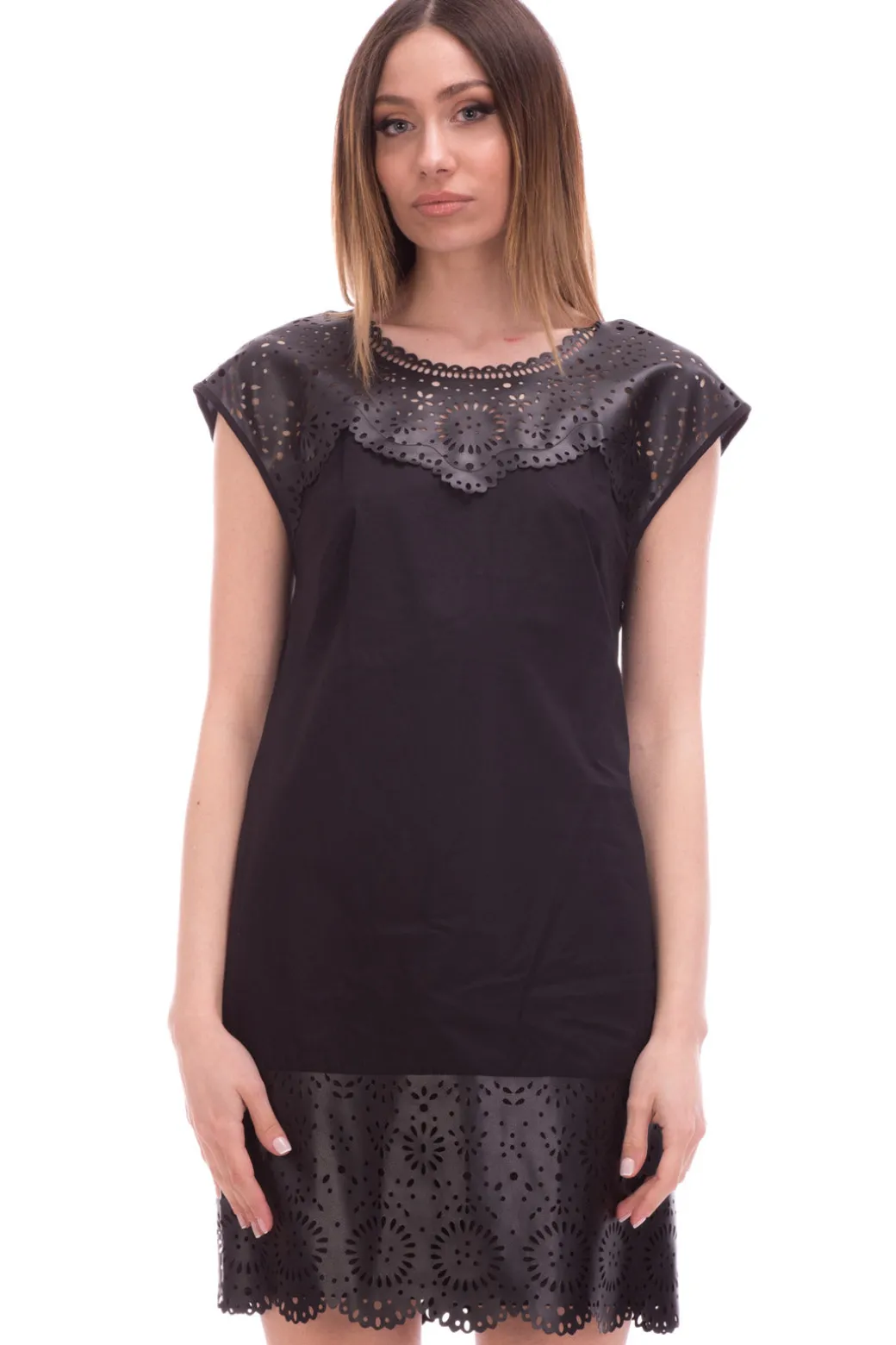 Donna Twin-set Mini Abito con Inserti In Tessuto Spalmato