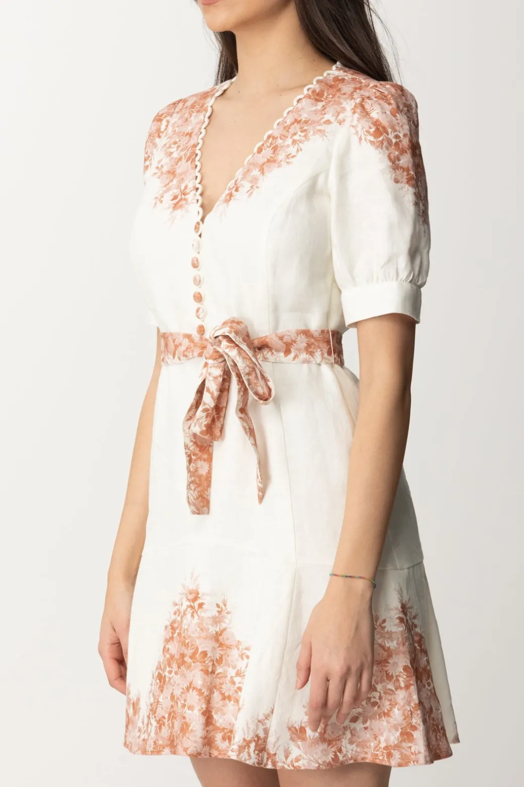 Donna Twin-set Mini Abito In Lino Stampa Fiori