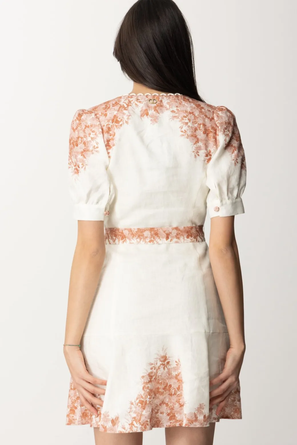 Donna Twin-set Mini Abito In Lino Stampa Fiori