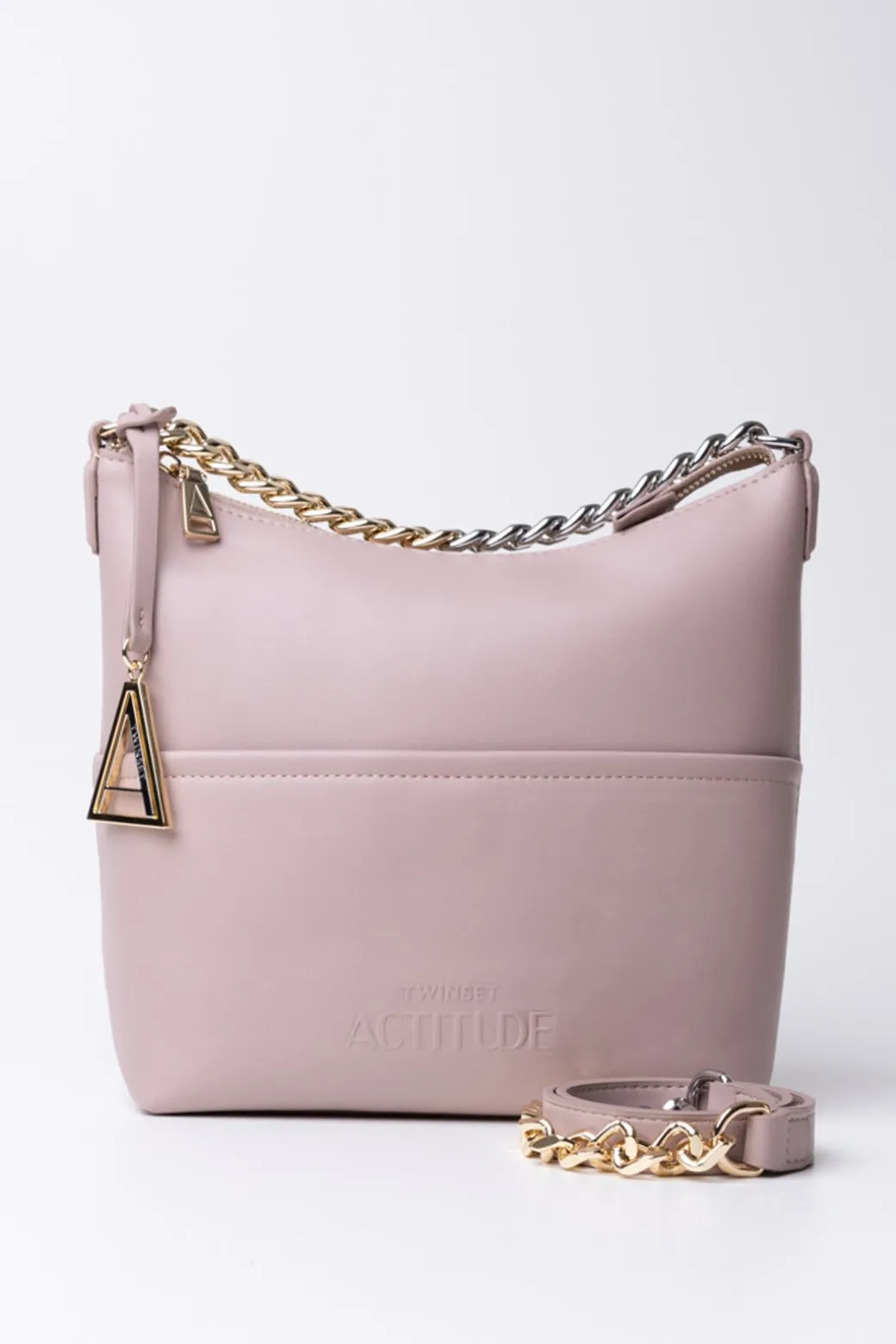 Donna Twin-set Mini Hobo Bag con Catena e Charm Logato