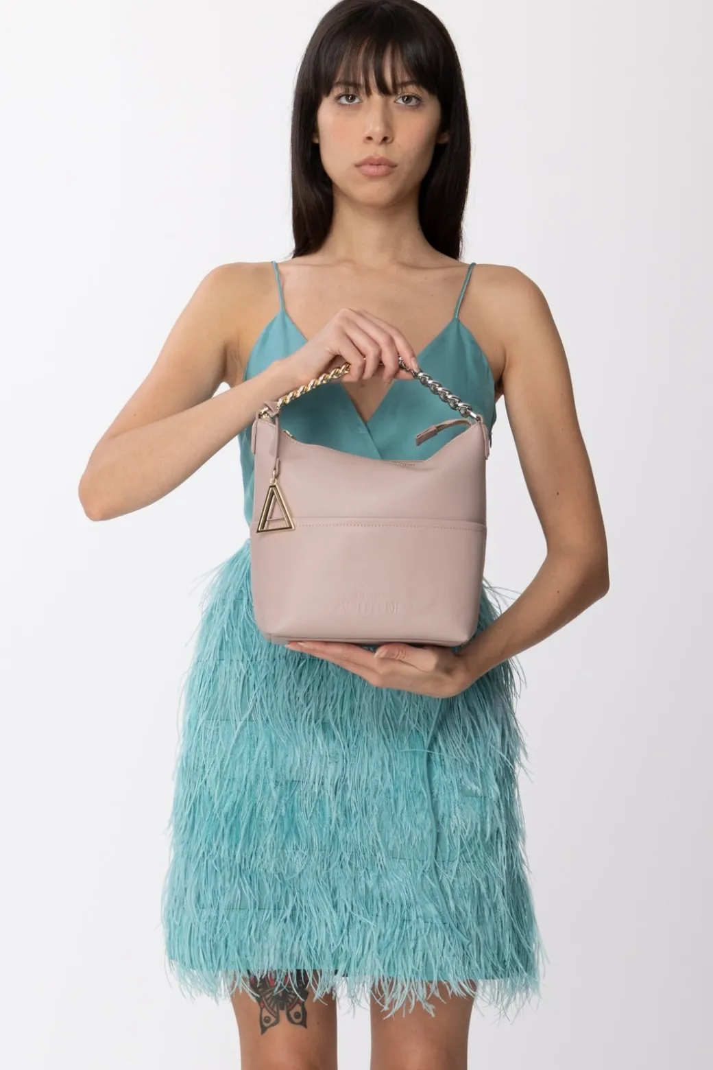 Donna Twin-set Mini Hobo Bag con Catena e Charm Logato