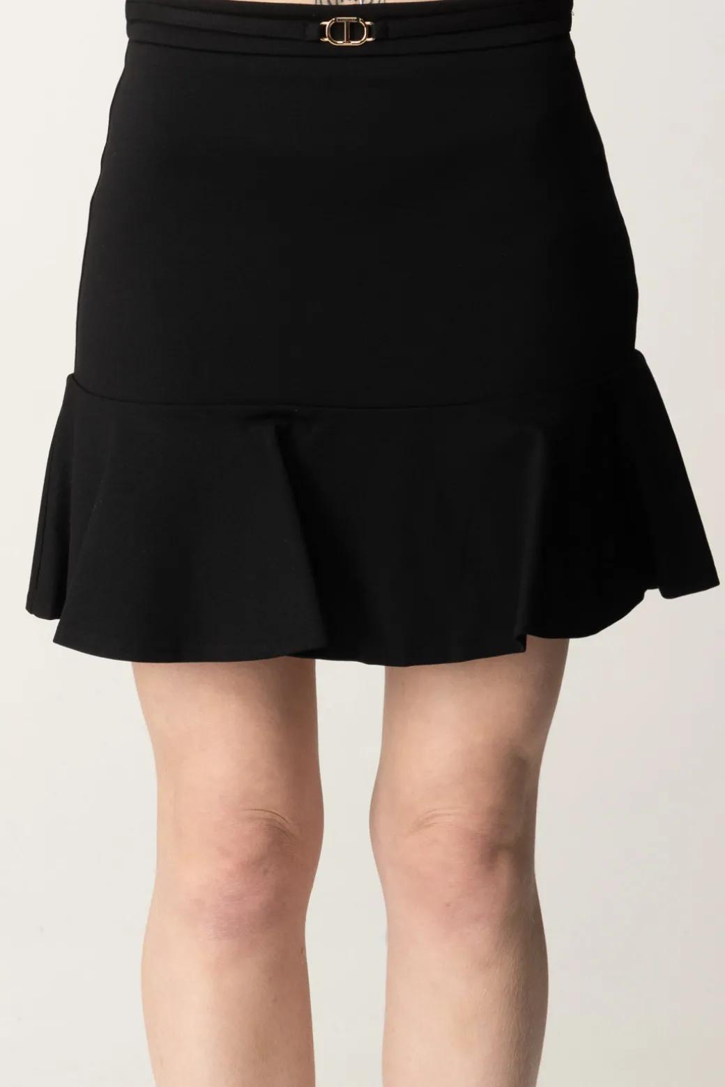 Donna Twin-set Minigonna con Volant e Dettaglio Logo