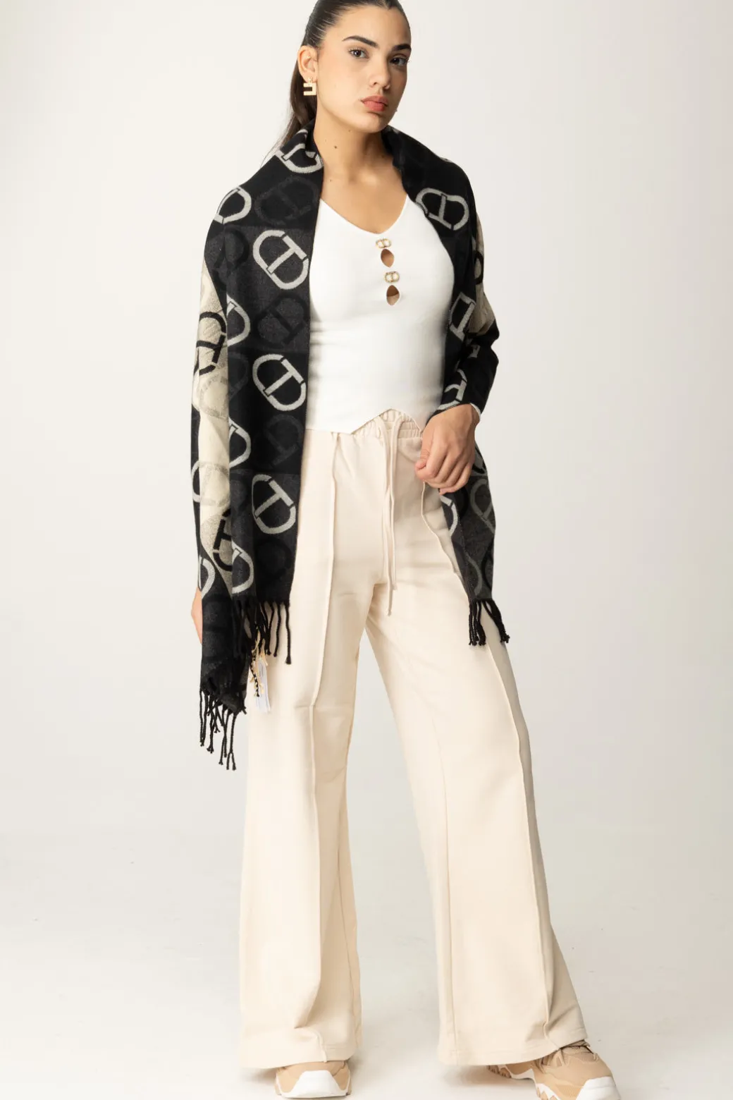 Donna Twin-set Pantalone Jogging a Palazzo In Felpa