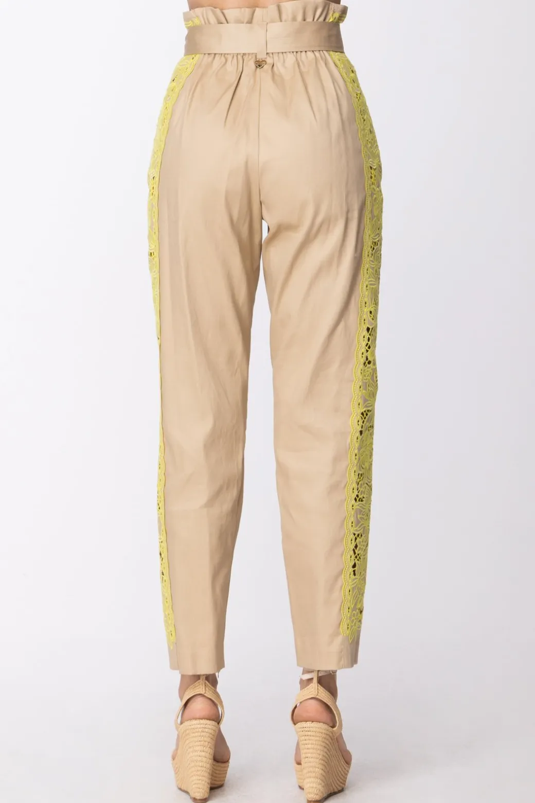 Donna Twin-set Pantaloni con Inserto Pizzo a Contrasto e Fusciacca