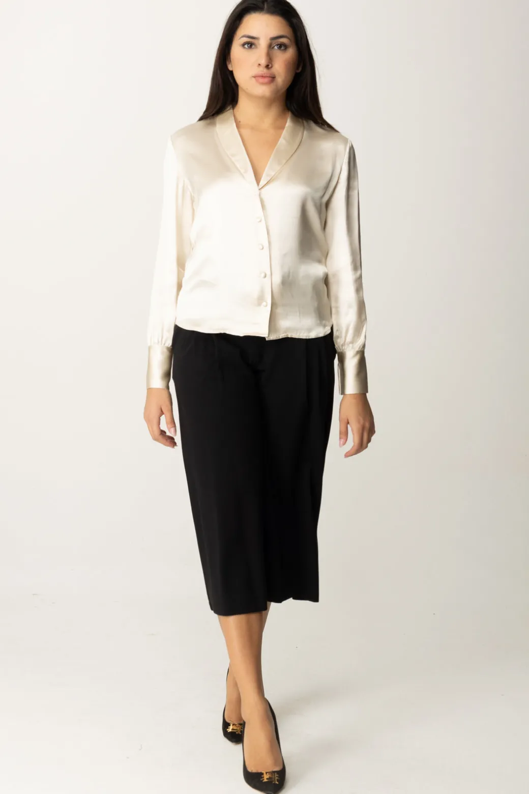 Donna Twin-set Pantaloni Cropped a Vita Alta
