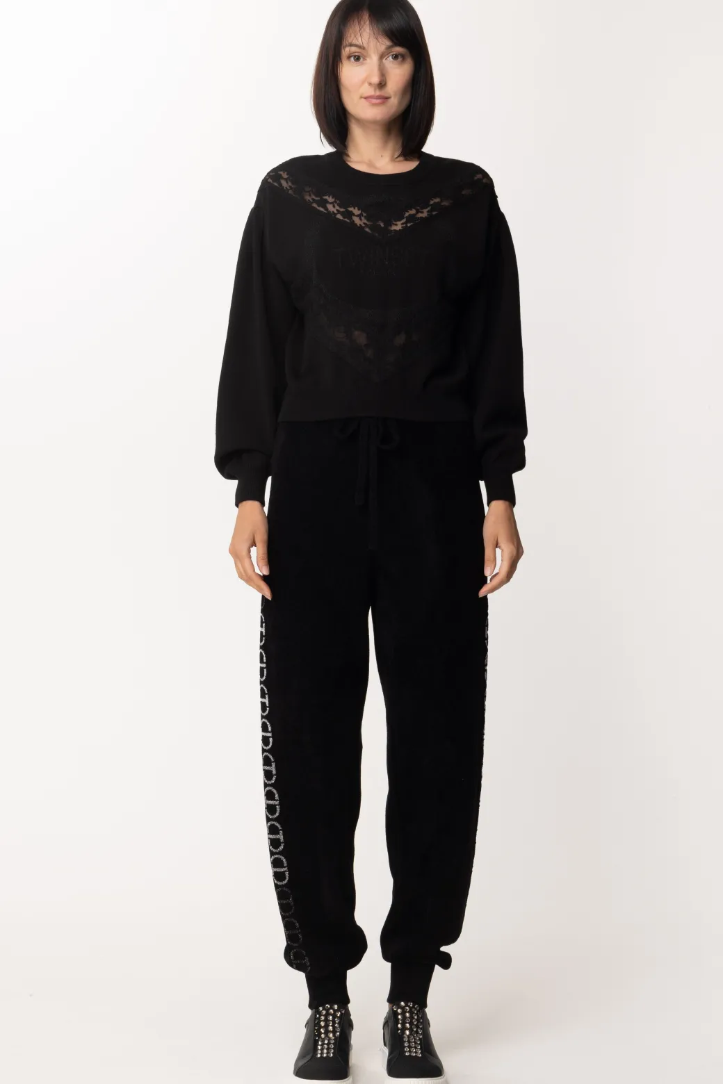 Donna Twin-set Pantaloni In Ciniglia con Logo