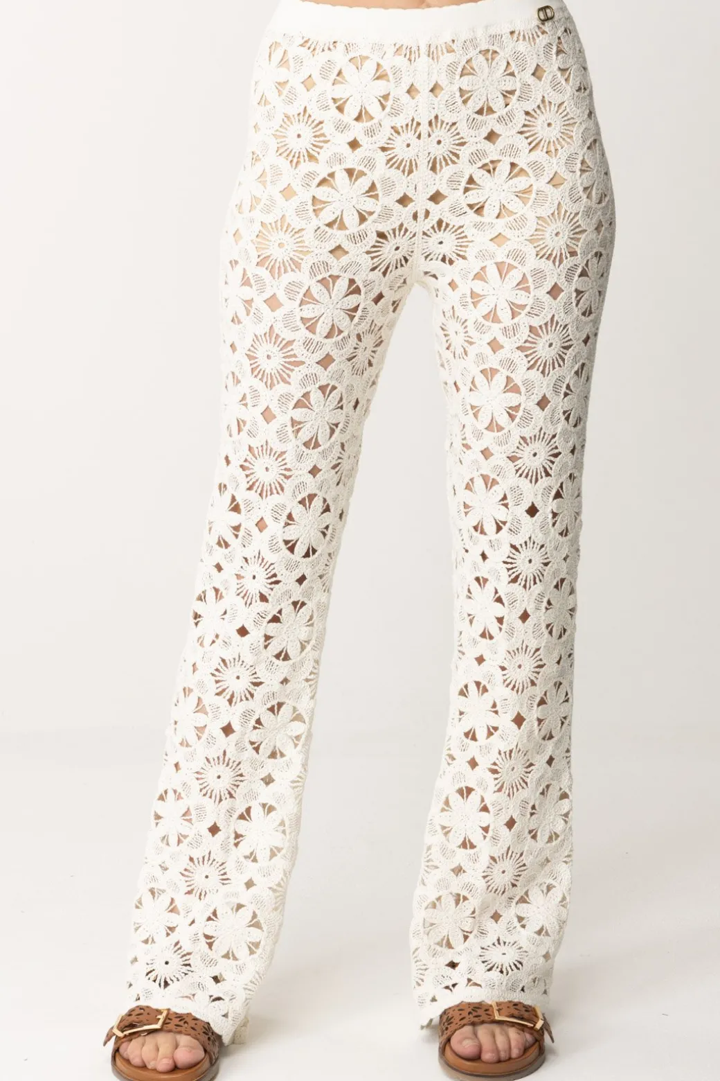 Donna Twin-set Pantaloni In Maglia Crochet a Fiori