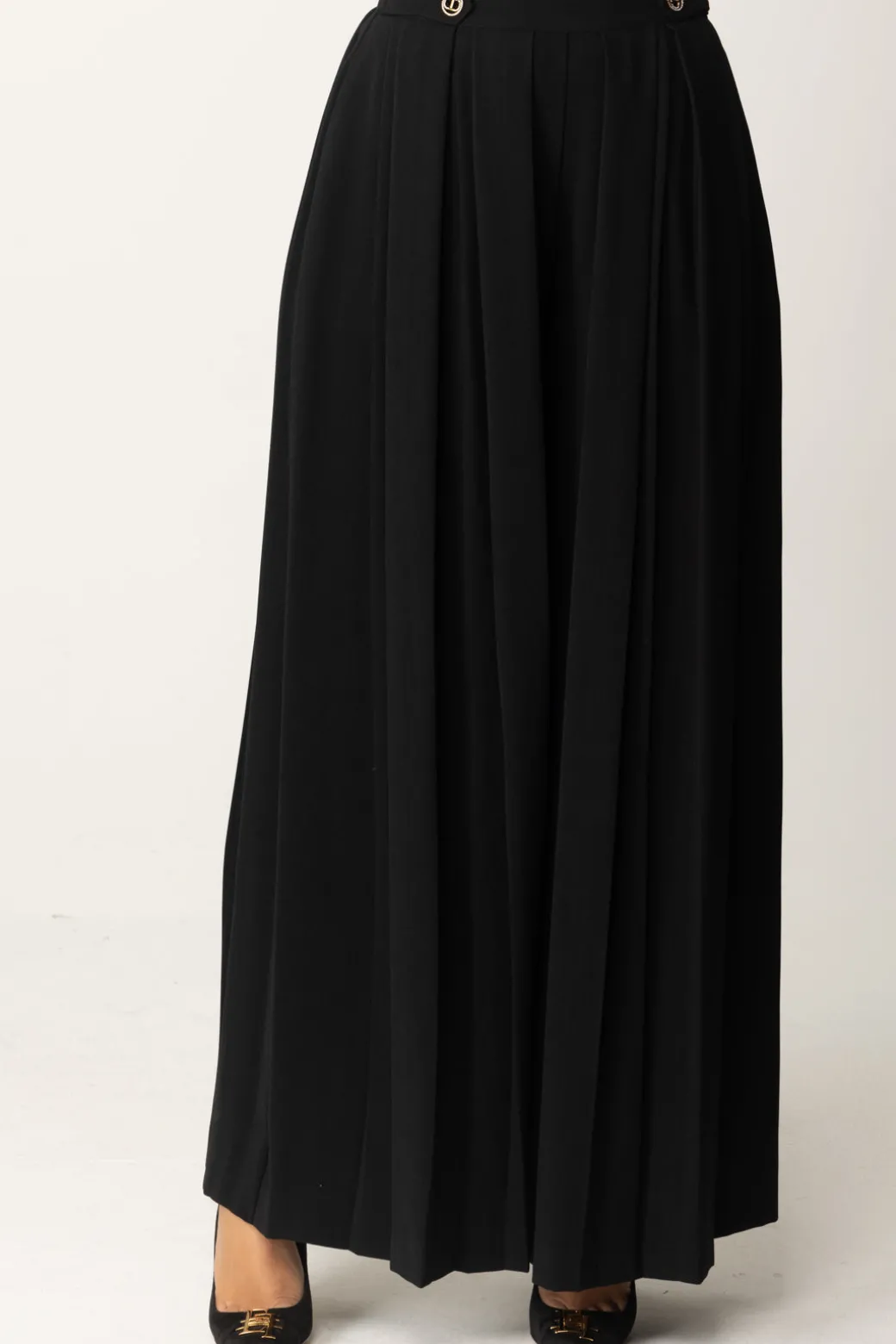 Donna Twin-set Pantaloni Plissé con Bottoni