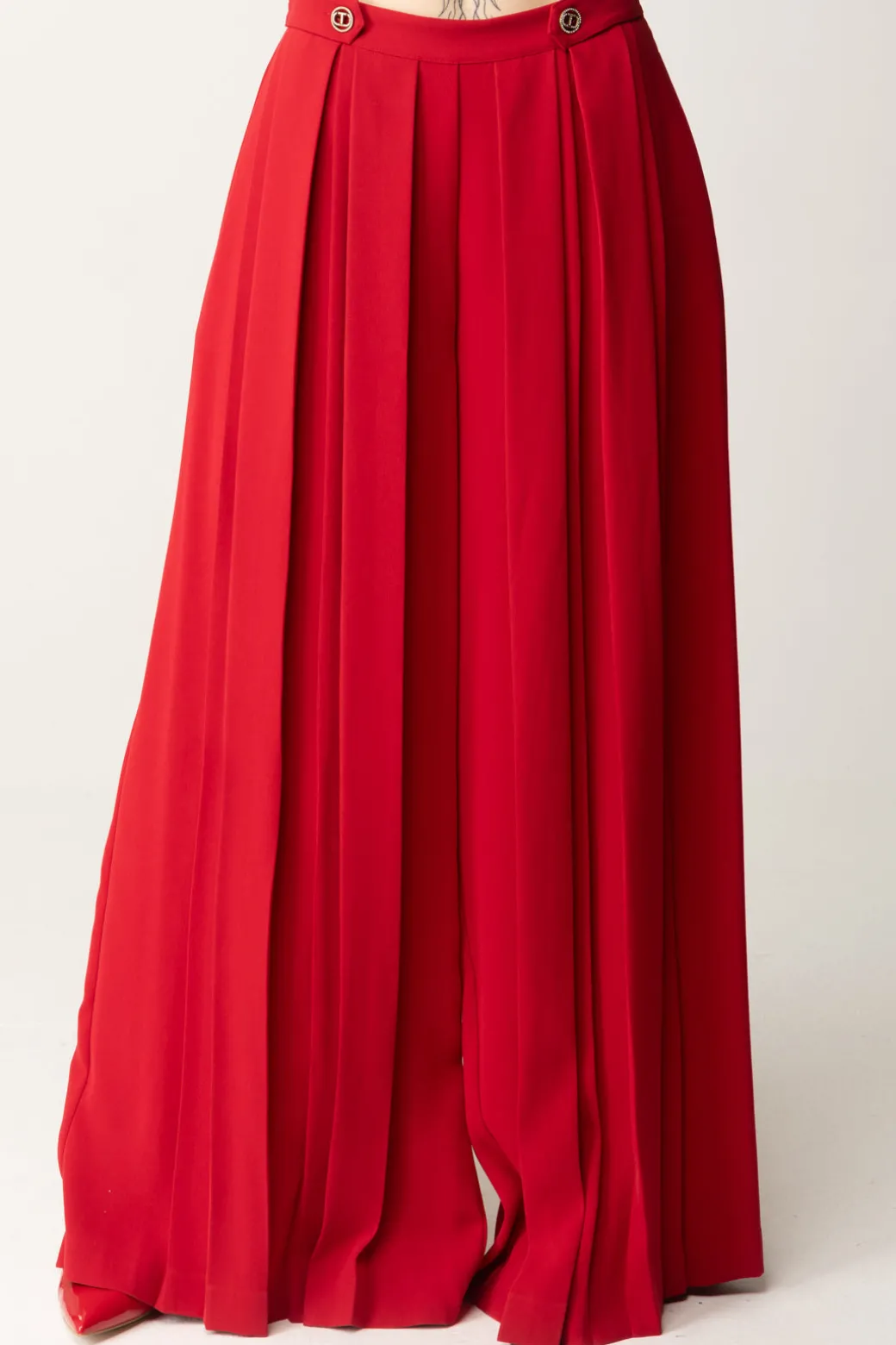 Donna Twin-set Pantaloni Plissé con Bottoni
