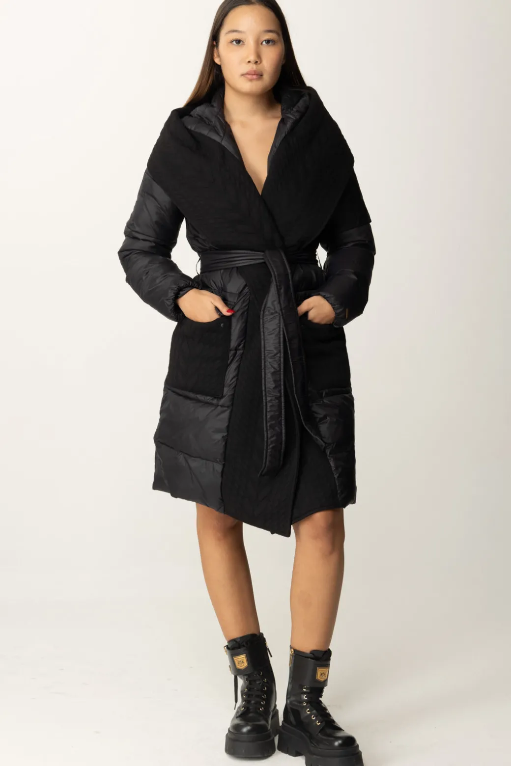 Donna Twin-set Piumino Lungo Imbottito con Cintura