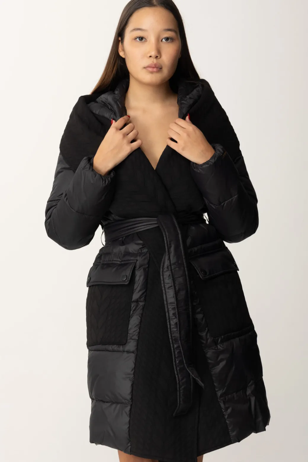 Donna Twin-set Piumino Lungo Imbottito con Cintura